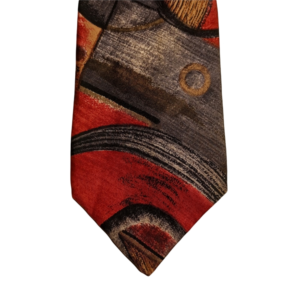 PIERRE CARDIN Silk Red Gray Tan Large Print Tie
